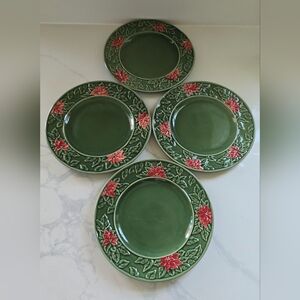 Vtg Mervyn's 2003 Holiday Christmas Holly Poinsettia Dessert‎ Salad Plates 4